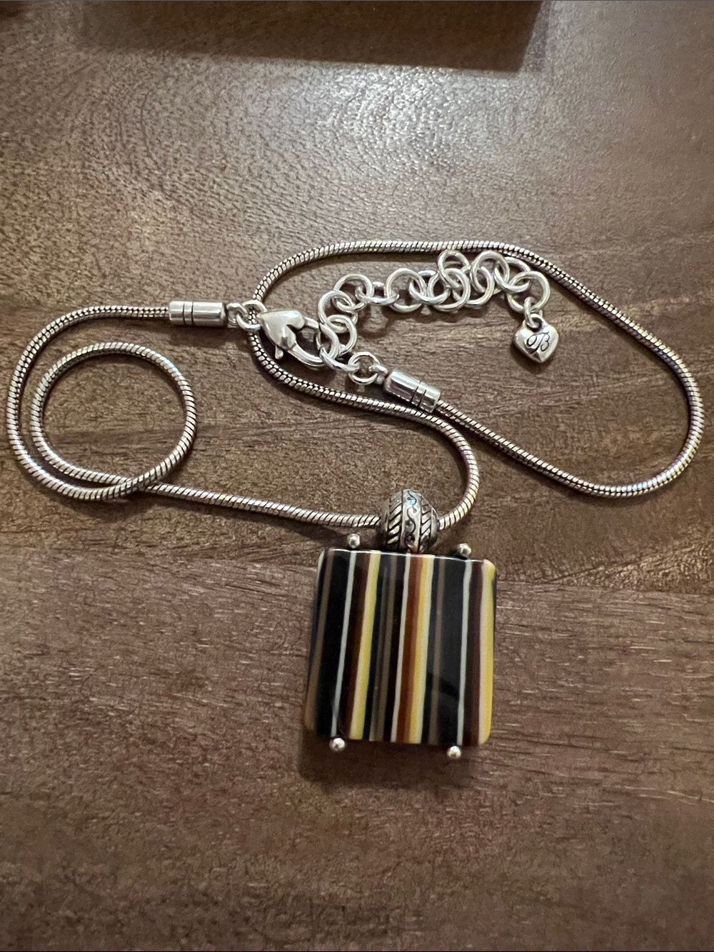 Brighton Striped Glass Pendant Necklace with Silver Chain